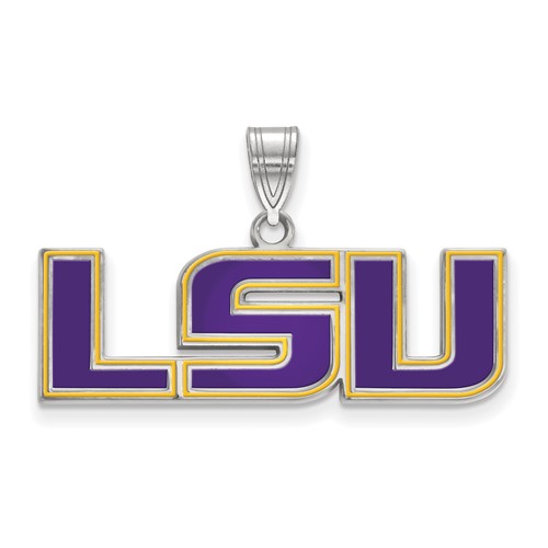 Sterling Silver Rhodium-plated LogoArt Louisiana State University L-S-U Medium Enameled Pendant