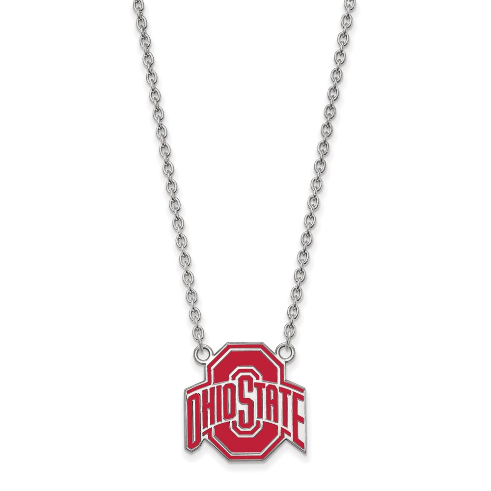 Sterling Silver Rhodium-plated LogoArt the Ohio State University Large Enameled Pendant Necklace, 18"