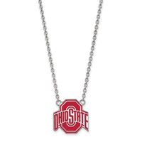 Sterling Silver Rhodium-plated LogoArt the Ohio State University Large Enameled Pendant Necklace, 18" view 1