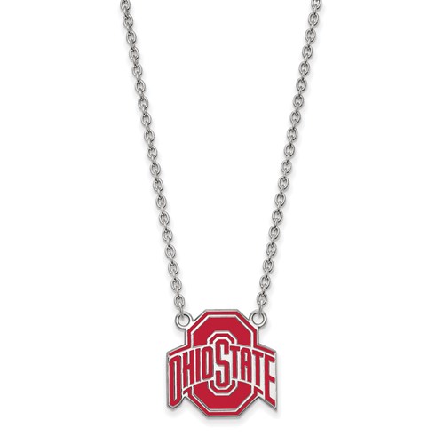 Sterling Silver Rhodium-plated LogoArt the Ohio State University Large Enameled Pendant Necklace, 18"
