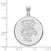 Sterling Silver Rhodium-plated LogoArt University of Wisconsin Badger Extra Large Disc Pendant view 2
