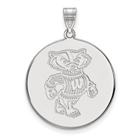 Sterling Silver Rhodium-plated LogoArt University of Wisconsin Badger Extra Large Disc Pendant view 1