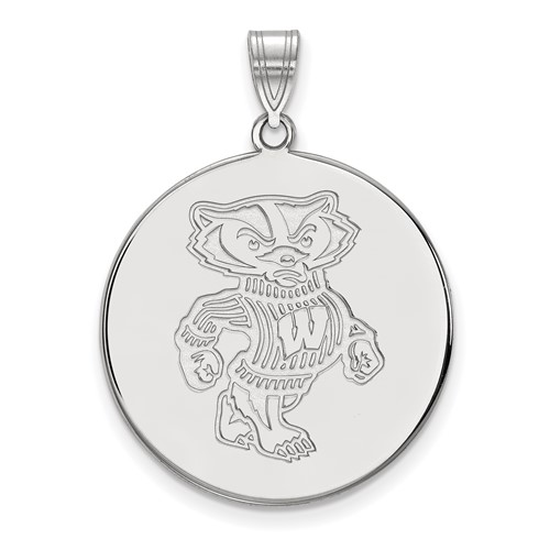 Sterling Silver Rhodium-plated LogoArt University of Wisconsin Badger Extra Large Disc Pendant