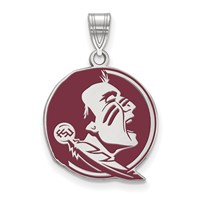 Sterling Silver Rhodium-plated LogoArt Florida State University Seminole Large Enameled Pendant view 1