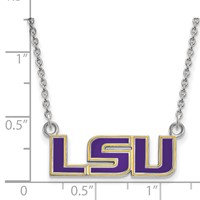 Sterling Silver Rhodium-plated LogoArt Louisiana State University L-s-u Small Enameled Pendant Necklace, 18" view 2