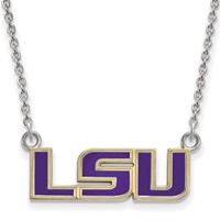 Sterling Silver Rhodium-plated LogoArt Louisiana State University L-s-u Small Enameled Pendant Necklace, 18" view 1