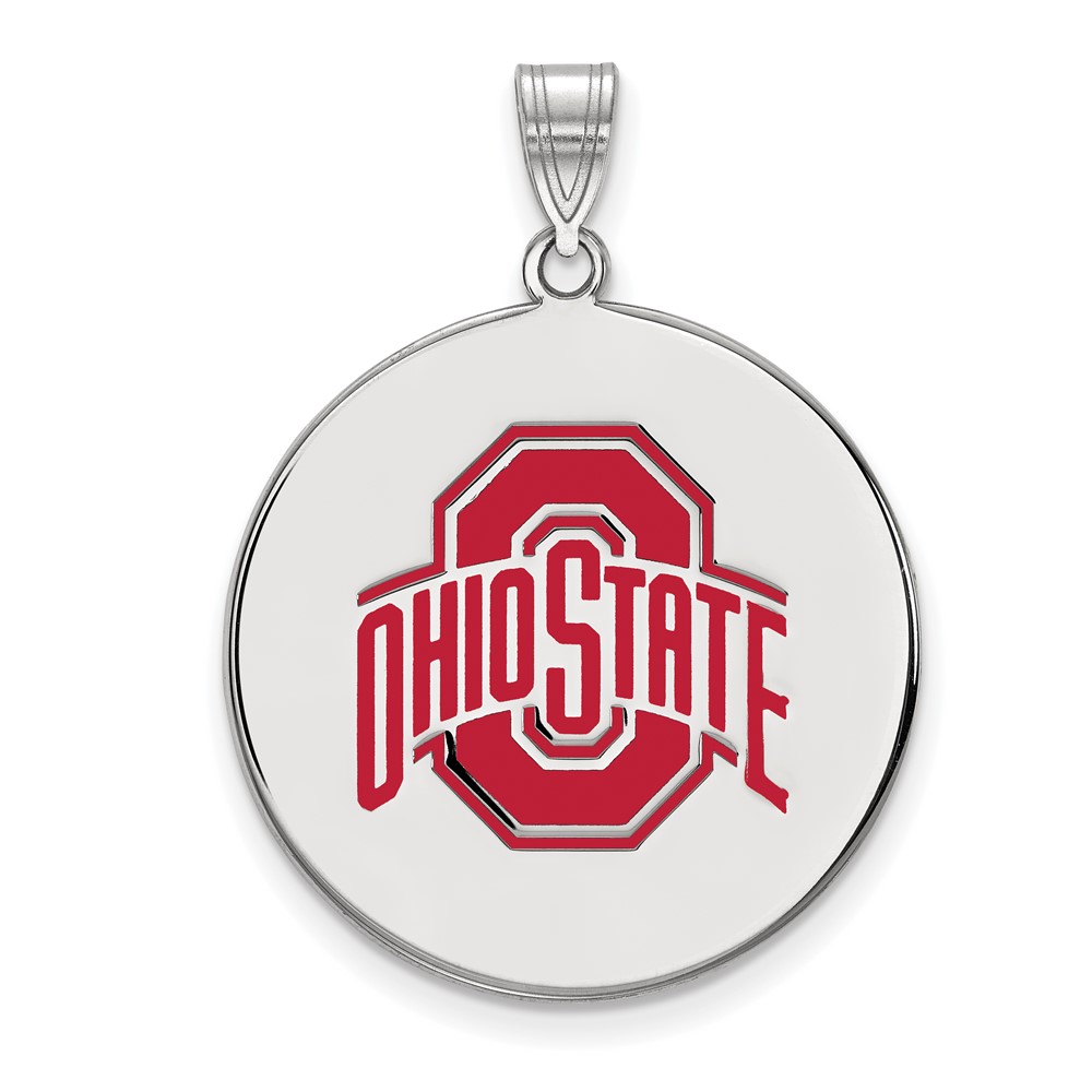 Sterling Silver Rhodium-plated LogoArt the Ohio State University Extra Large Enameled Disc Pendant