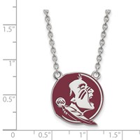 Sterling Silver Rhodium-plated LogoArt Florida State University Seminole Large Enameled Pendant Necklace, 18" view 2