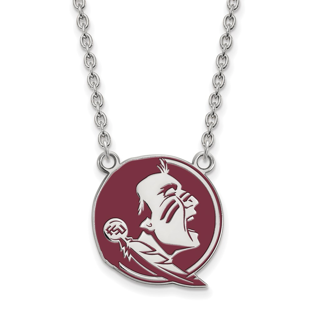 Sterling Silver Rhodium-plated LogoArt Florida State University Seminole Large Enameled Pendant Necklace, 18"