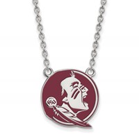 Sterling Silver Rhodium-plated LogoArt Florida State University Seminole Large Enameled Pendant Necklace, 18" view 1