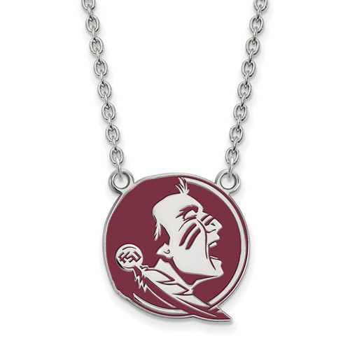 Sterling Silver Rhodium-plated LogoArt Florida State University Seminole Large Enameled Pendant Necklace, 18"