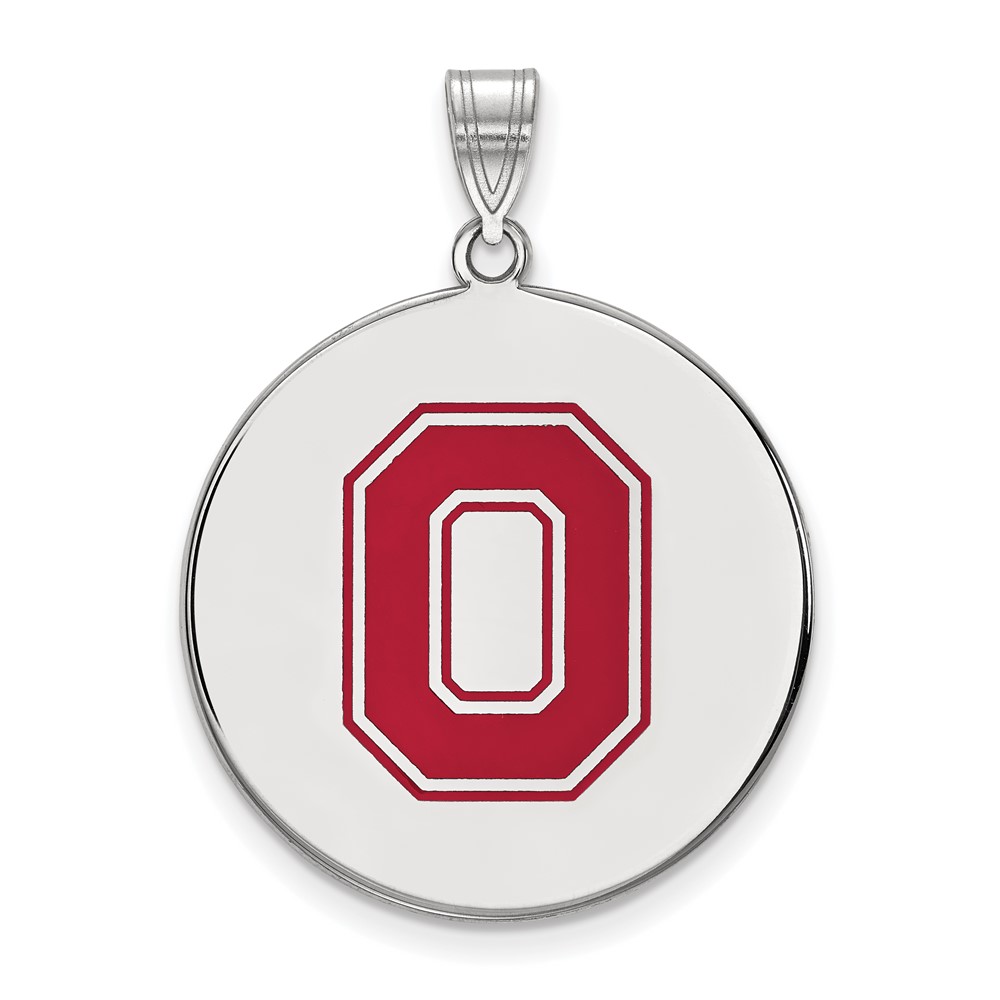 Sterling Silver Rhodium-plated LogoArt the Ohio State University Letter O Extra Large Enameled Disc Pendant