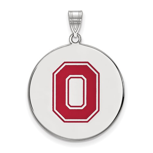 Sterling Silver Rhodium-plated LogoArt the Ohio State University Letter O Extra Large Enameled Disc Pendant