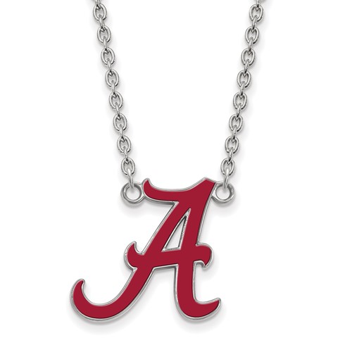 Sterling Silver Rhodium-plated LogoArt University of Alabama Letter a Large Enameled Pendant Necklace, 18"