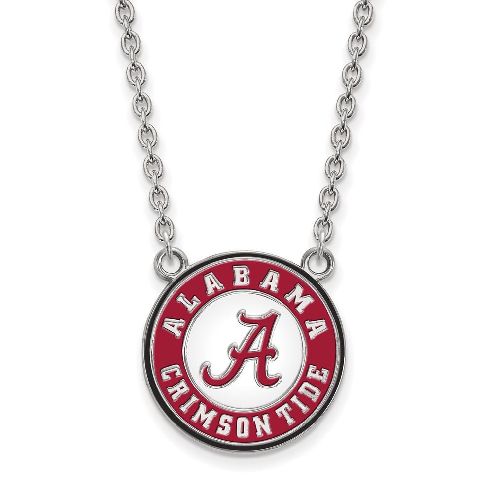Sterling Silver Rhodium-plated LogoArt University of Alabama Crimson Tide Large Enameled Pendant Necklace, 18"