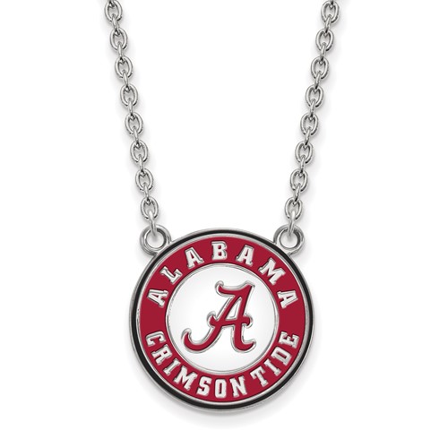 Sterling Silver Rhodium-plated LogoArt University of Alabama Crimson Tide Large Enameled Pendant Necklace, 18"