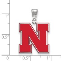 Sterling Silver Rhodium-plated LogoArt University of Nebraska Letter N Large Enameled Pendant view 2