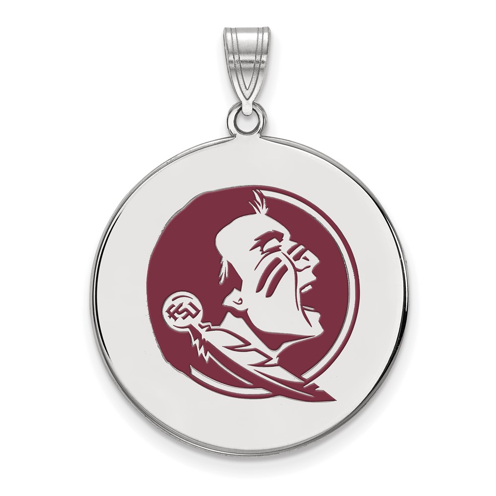 Sterling Silver Rhodium-plated LogoArt Florida State University Seminole Extra Large Enameled Disc Pendant