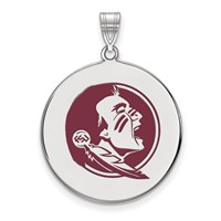 Sterling Silver Rhodium-plated LogoArt Florida State University Seminole Extra Large Enameled Disc Pendant view 1