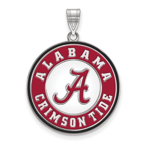 Sterling Silver Rhodium-plated LogoArt University of Alabama Crimson Tide Extra Large Enameled Disc Pendant