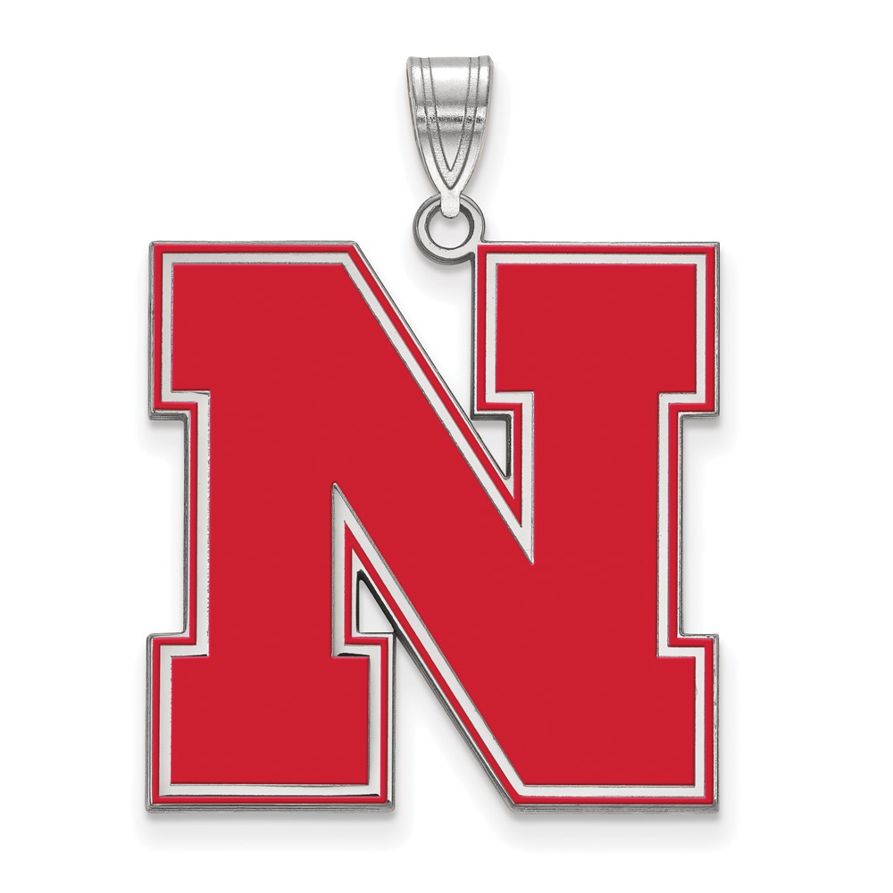 Sterling Silver Rhodium-plated LogoArt University of Nebraska Letter N Extra Large Enameled Pendant