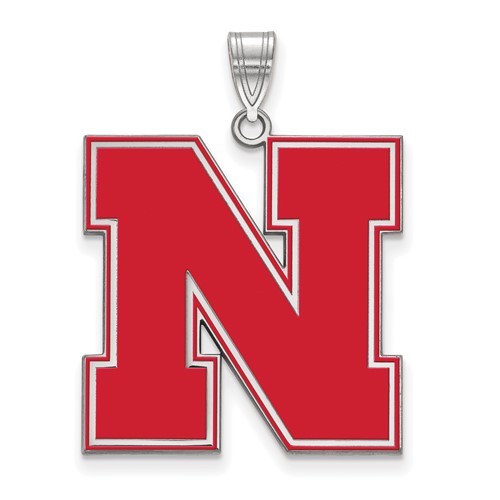 Sterling Silver Rhodium-plated LogoArt University of Nebraska Letter N Extra Large Enameled Pendant