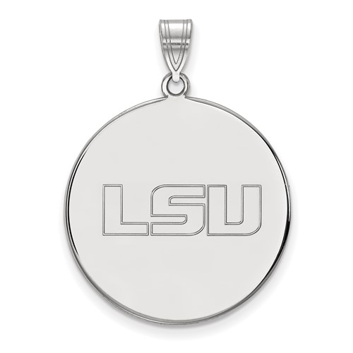 Sterling Silver Rhodium-plated LogoArt Louisiana State University L-s-u Extra Large Disc Pendant