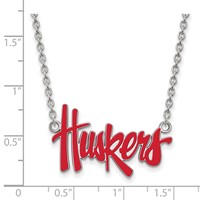 Sterling Silver Rhodium-plated LogoArt University of Nebraska Huskers Script Large Enameled Pendant Necklace, 18" view 2
