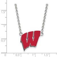 Sterling Silver Rhodium-plated LogoArt University of Wisconsin Letter W Large Enameled Pendant Necklace, 18" view 2
