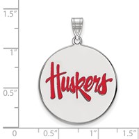 Sterling Silver Rhodium-plated LogoArt University of Nebraska Huskers Extra Large Enameled Disc Pendant view 2