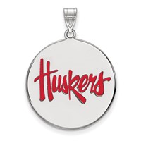 Sterling Silver Rhodium-plated LogoArt University of Nebraska Huskers Extra Large Enameled Disc Pendant view 1