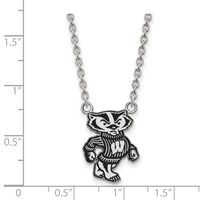 Sterling Silver Rhodium-plated LogoArt University of Wisconsin Badger Large Enameled Pendant Necklace, 18" view 2