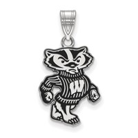 Sterling Silver Rhodium-plated LogoArt University of Wisconsin Badger Large Enameled Pendant view 1