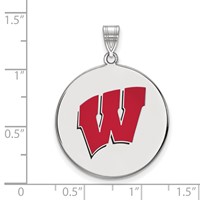 Sterling Silver Rhodium-plated LogoArt University of Wisconsin Letter W Extra Large Enameled Disc Pendant view 2
