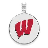Sterling Silver Rhodium-plated LogoArt University of Wisconsin Letter W Extra Large Enameled Disc Pendant view 1