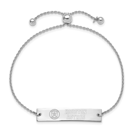 Sterling Silver Rhodium Plated Major League Baseball LogoArt Houston Astros Name Bar Adjustable Bracelet