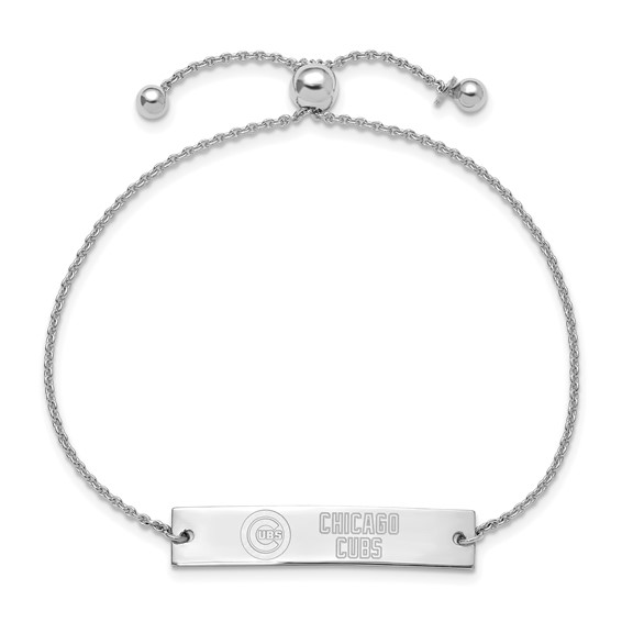 Sterling Silver Rhodium Plated Major League Baseball LogoArt Chicago Cubs Name Bar Adjustable Bracelet