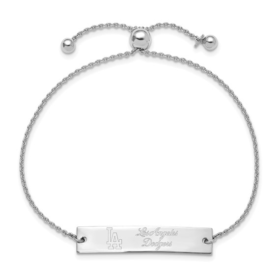 Sterling Silver Rhodium Plated Major League Baseball LogoArt Los Angeles Dodgers Name Bar Adjustable Bracelet