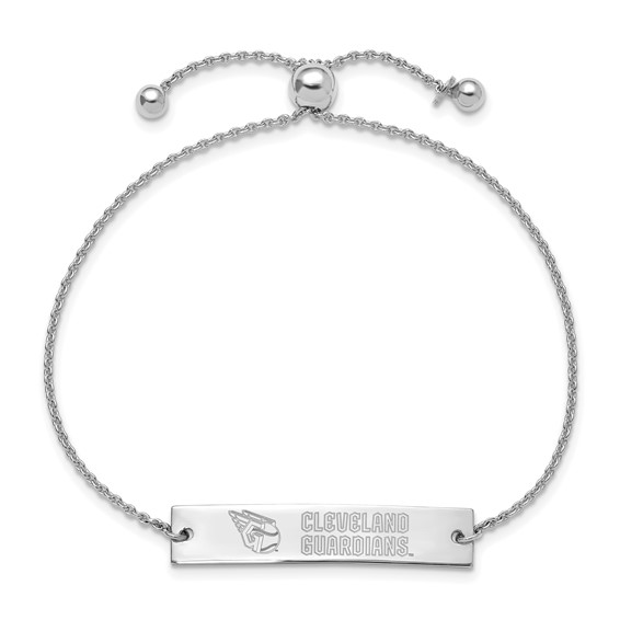 Sterling Silver Rhodium Plated Major League Baseball LogoArt Cleveland Guardians Name Bar Adjustable Bracelet