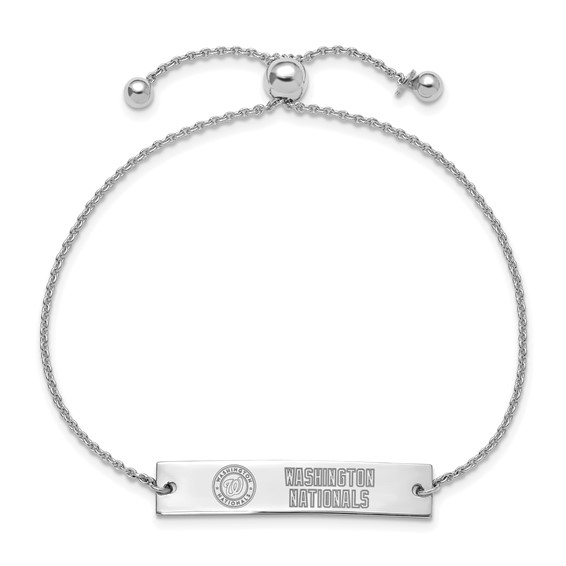 Sterling Silver Rhodium Plated Major League Baseball LogoArt Washington Nationals Name Bar Adjustable Bracelet