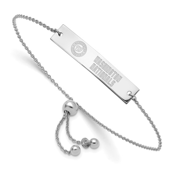 Sterling Silver Rhodium Plated Major League Baseball LogoArt Washington Nationals Name Bar Adjustable Bracelet