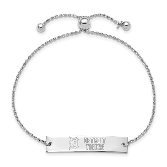 Sterling Silver Rhodium Plated Major League Baseball LogoArt Detroit Tigers Name Bar Adjustable Bracelet