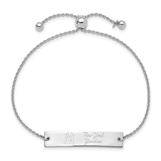 Sterling Silver Rhodium Plated Major League Baseball LogoArt New York Yankees Name Bar Adjustable Bracelet