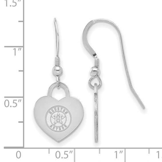 Sterling Silver Rhodium Plated Major League Baseball LogoArt Houston Astros Heart Dangle Earrings