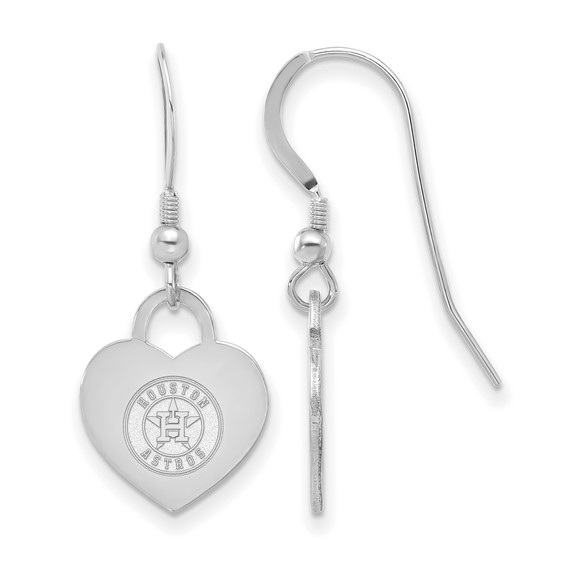 Sterling Silver Rhodium Plated Major League Baseball LogoArt Houston Astros Heart Dangle Earrings