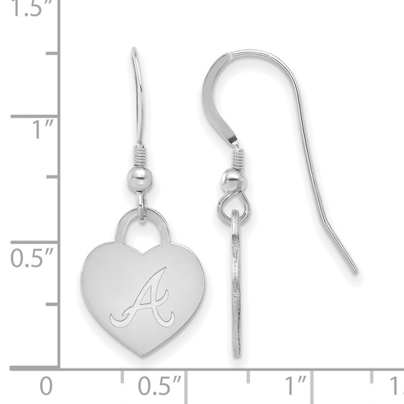 Sterling Silver Rhodium Plated Major League Baseball LogoArt Atlanta Braves Heart Dangle Earrings