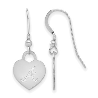 Sterling Silver Rhodium Plated Major League Baseball LogoArt Atlanta Braves Heart Dangle Earrings