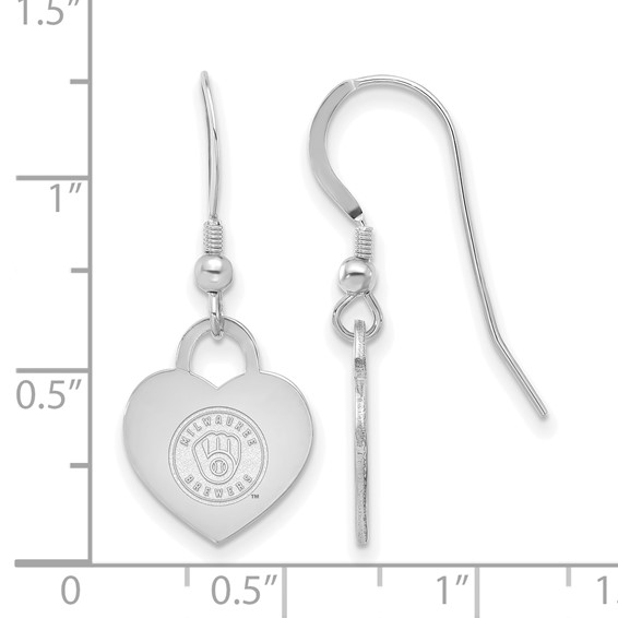 Sterling Silver Rhodium Plated Major League Baseball LogoArt Milwaukee Brewers Heart Dangle Earrings