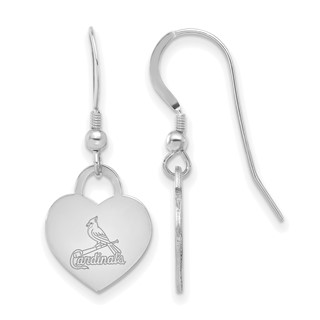 Sterling Silver Rhodium Plated Major League Baseball LogoArt St Louis Cardinals Heart Dangle Earrings