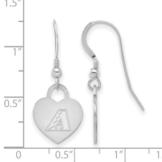 Sterling Silver Rhodium Plated Major League Baseball LogoArt Arizona Diamondbacks Heart Dangle Earrings